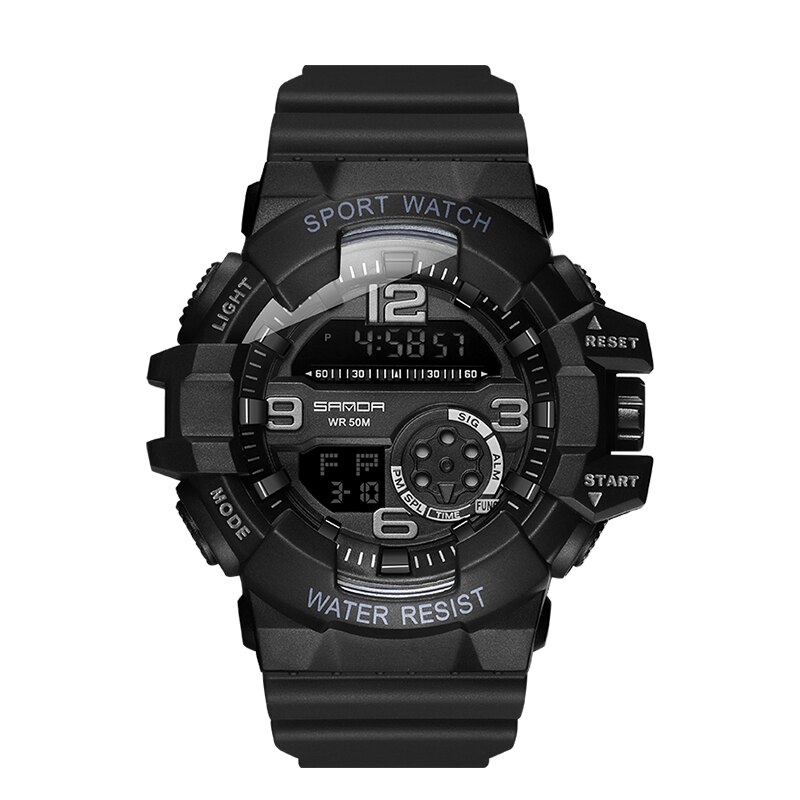 Digital Watches Waterproof Alarm-clock Electronic Movement Watch Sport Chronograph Wristwatch Men SANDA Top Brand reloj hombre: Black