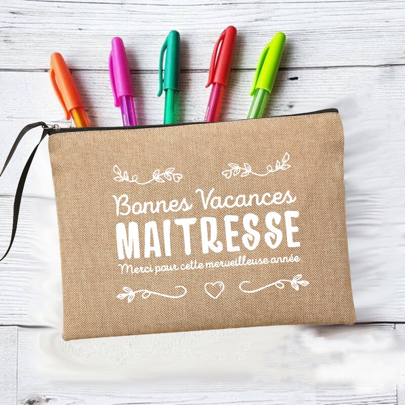 Merci Super Maîtresse machen-hoch Taschen Lehrer der Lagerung Beutel Reise Toiletten Organizer Reißverschluss Kosmetik Taschen für Maîtresse: Q06835-A012BR-S