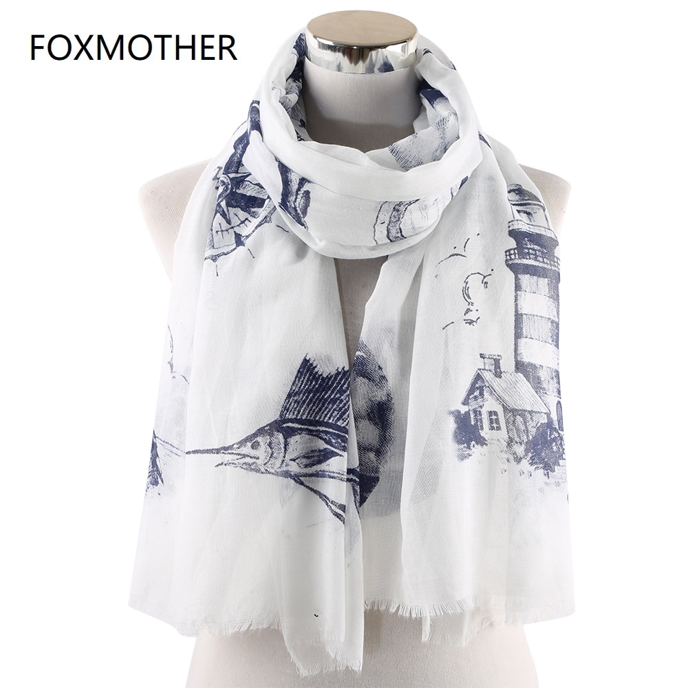 Rævmødre kvinder forår sommer hvid lyserød mynte farve nautisk tema tørklæder fisk hjul sømand tørklæde hav ocean tørklæde