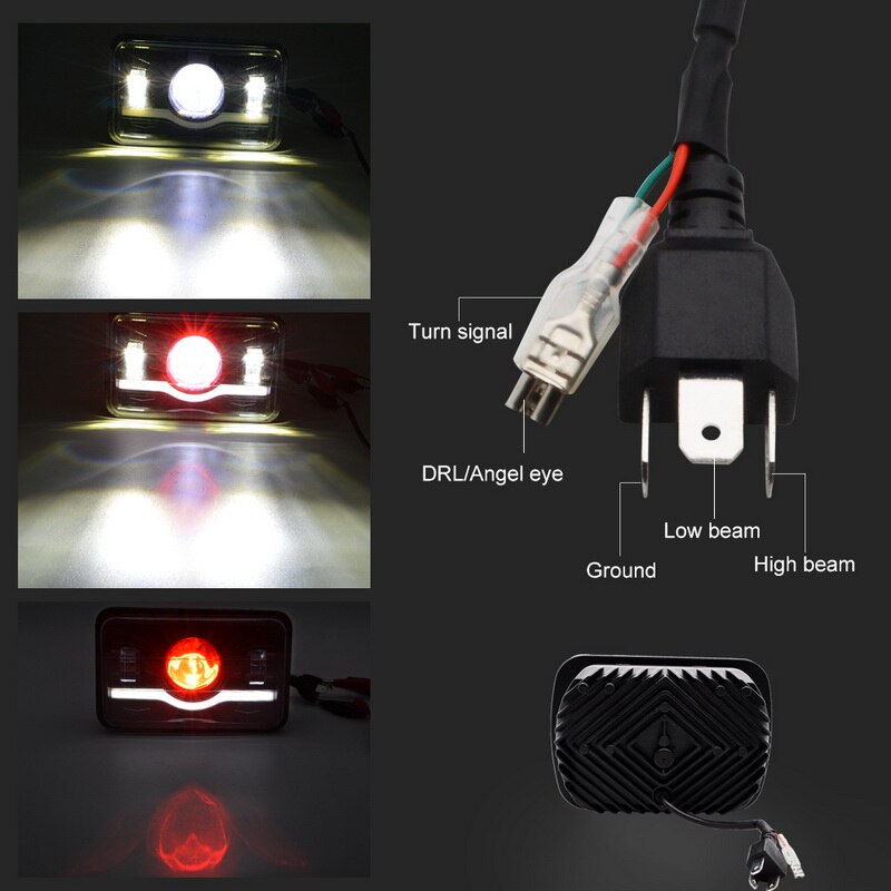 Safego 45W 5 "7" carré phare LED feu de croisement DRL clignotant avec anneau Halo yeux d'ange pour camion tout-terrain Wrangler YJ XJ
