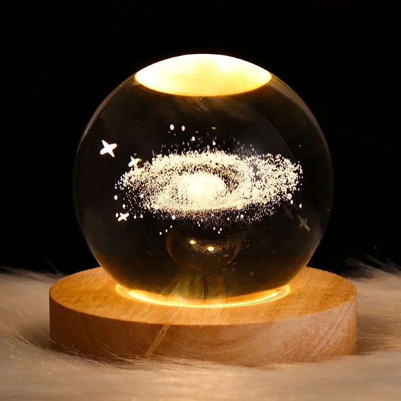 Leuchtende Kristallkugel LED Nachtlicht Saturn Sonnensystem 3D Mond Tischlampe USB Schlafzimmer Atmosphäre Lampe für Geburtstag Kind *: Navy Blau