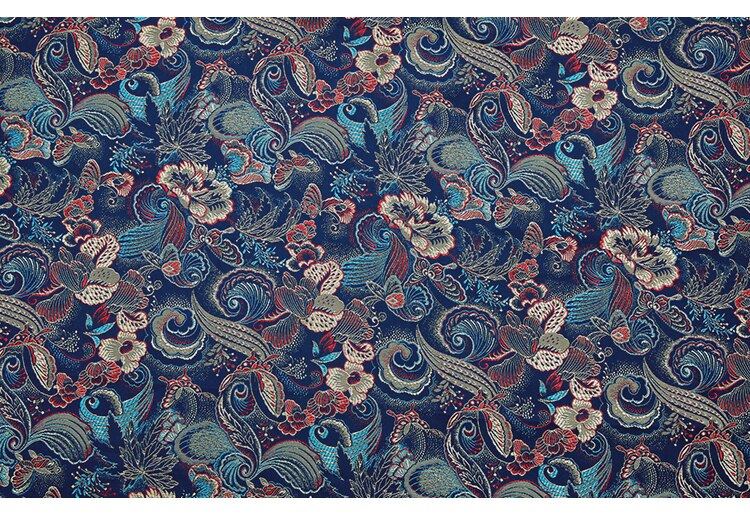brocade satin Chinese fabric jacquard fabric for sewing Kimono and Cheongsam DIY: Deep Blue
