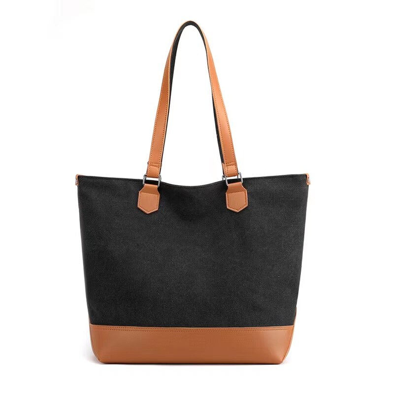 Bolso de lona a la para mujer, bolsa de lona de con contraste de color PU, informal, de gran capacidad