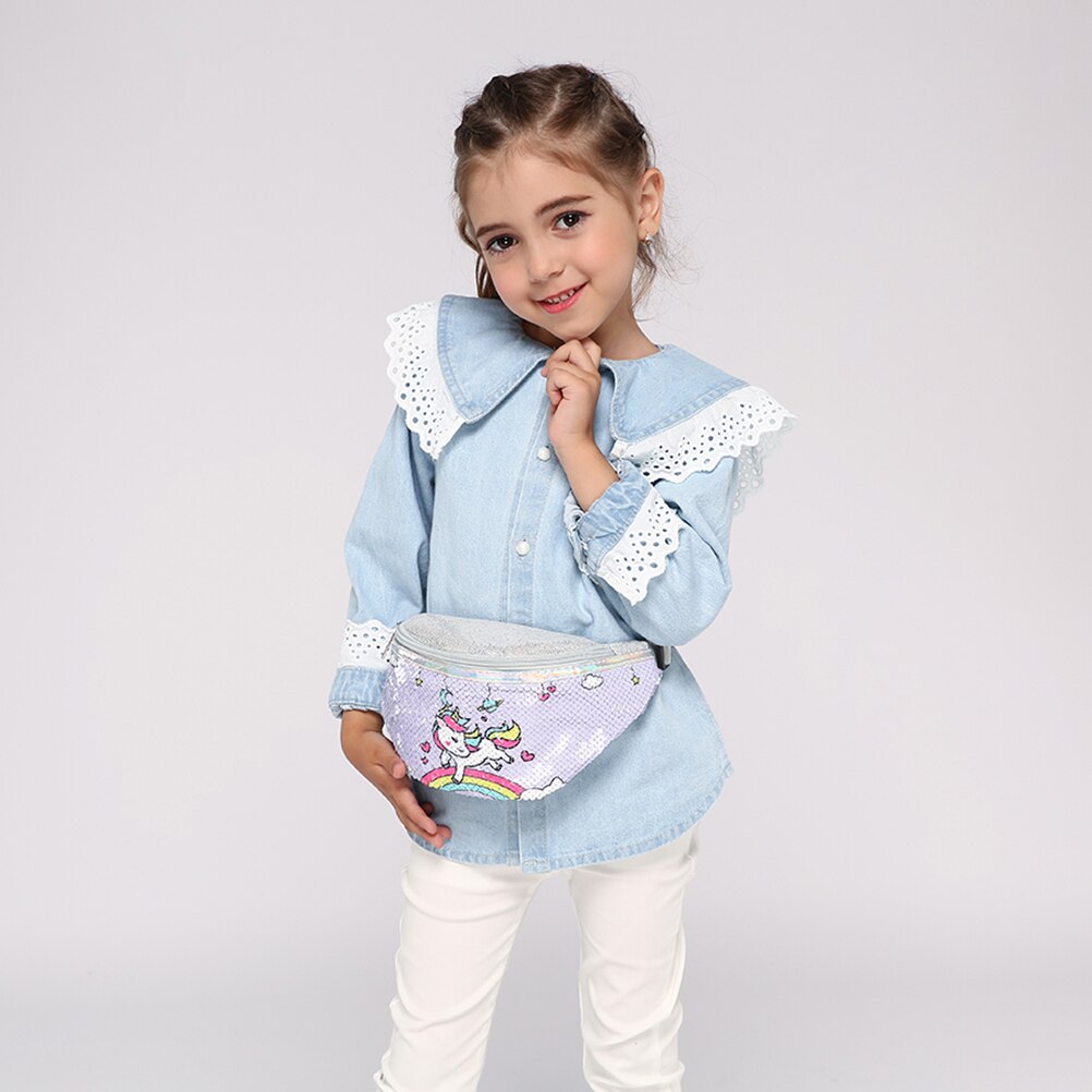 kreskówka jednorożec talia torba dla kobiet/dziewczyna nadruk z cekinami moda piterek dziecięcy pasek na ramię torby brokat telefon dla dzieci etui