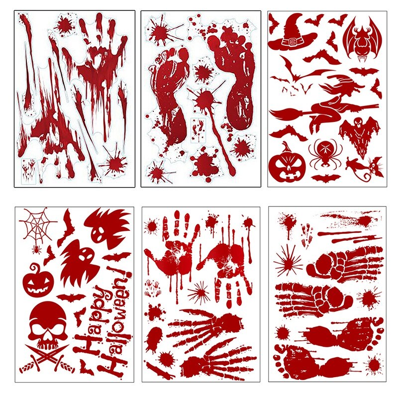 1pcs Halloween Bloody Wall Stickers Blooding Handprint Footprint Bat Wallpaper Glass Window Festival Party Decal Supplies L