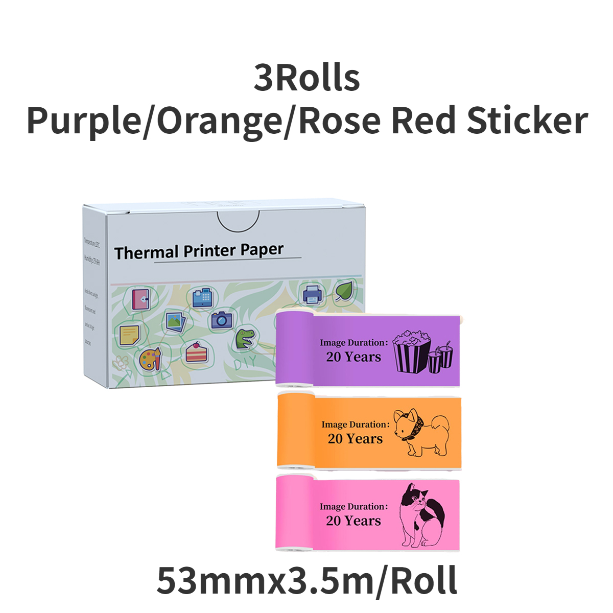 53 mm Thermopapier-Aufkleber für Phomemo/Memoking M02/T02/M04wie/M04S Mini-Drucker für Tagebuch-Foto-Textnotizen: Weiß