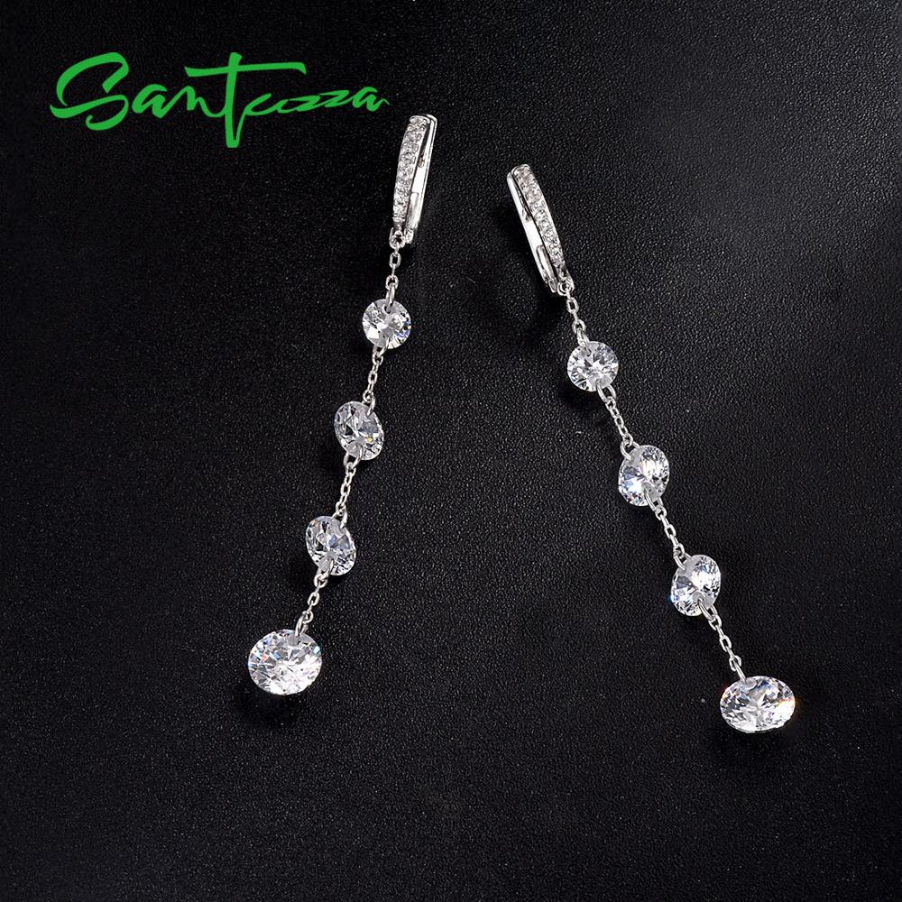 Santuzza Zilveren Oorbellen Voor Vrouwen Pure 925 Sterling Silver Shiny Wit Zirconia Lange Oorbellen Elegante Fijne Sieraden