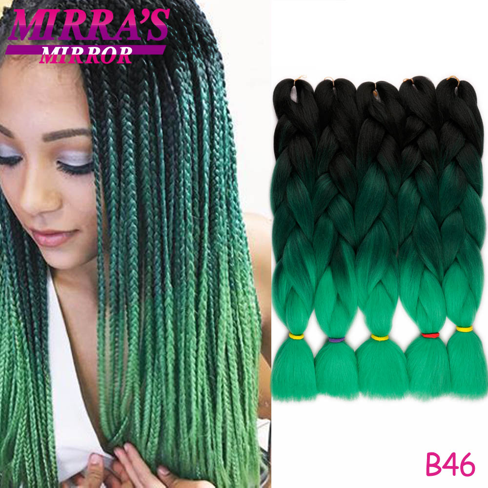 Mirra's Mirror 5pack Ombre Braiding Hair Synthetic Crochet Hair 24" 100g/Pack Jumbo Braids Hair Extension Green Brown: 1B/30HL