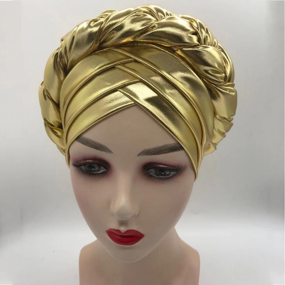 African Braid Turbans For Women Auto Gele Headties Nigerian Female Turban Caps Cross Ready To Wear Head Wraps Bonnet