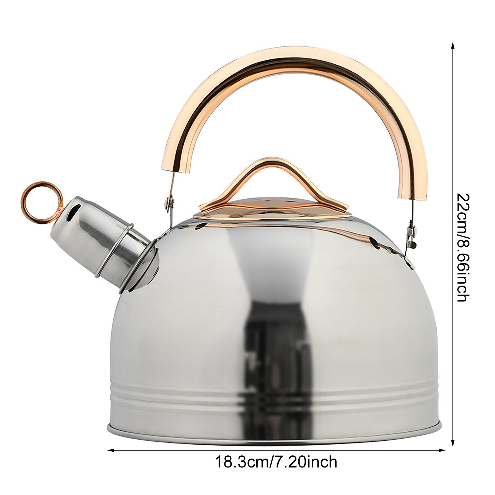 3L Stainless Steel Whistling Kettle Tea Kettle With Gold Handle Beautiful Teapot For All Stoves