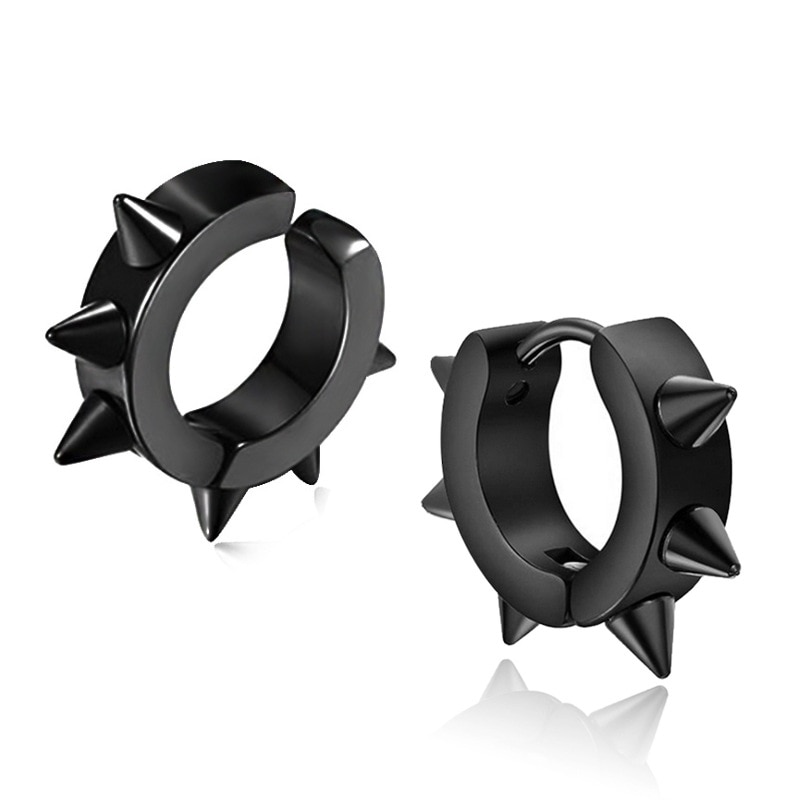 Huggie-pendientes de aro de acero inoxidable para hombre y mujer, aretes, tachuelas, remache de punta, góticos, accesorios, , joyería