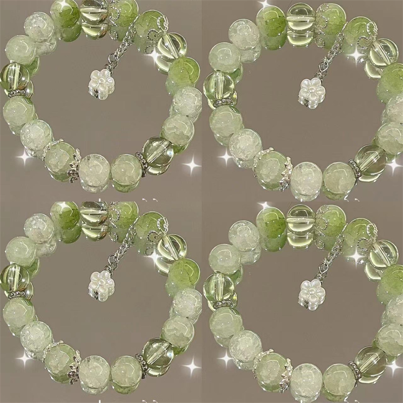 Simples verde pipoca pulseira de cristal para mulheres meninas coreano ins flor raposa pena borla pulseiras amizade jóias presentes