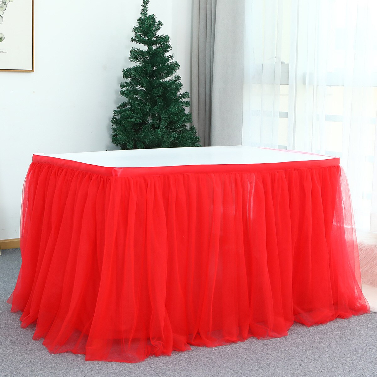 Tutu Tulle Table Skirt Tableware Lace Cover Baby Shower Home Decor Table Skirting Birthday Party decor Wedding table petticoat: Red