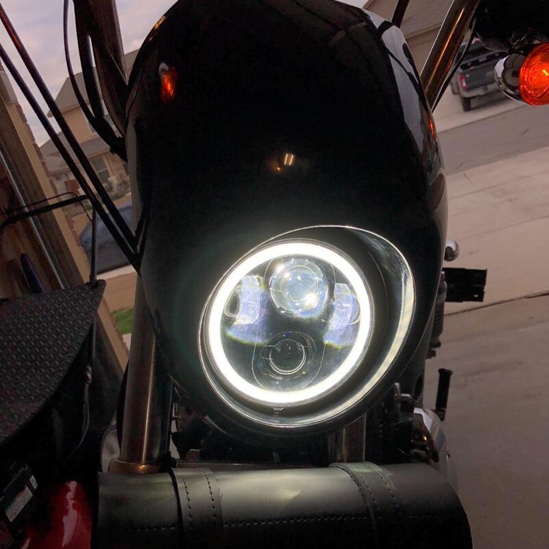Faro LED de 5,75 pulgadas para motocicleta, Halo, Ojos de Ángel blancos DRL, luz de señal de giro para Harley Sportster Touring, Super Glide Dyna