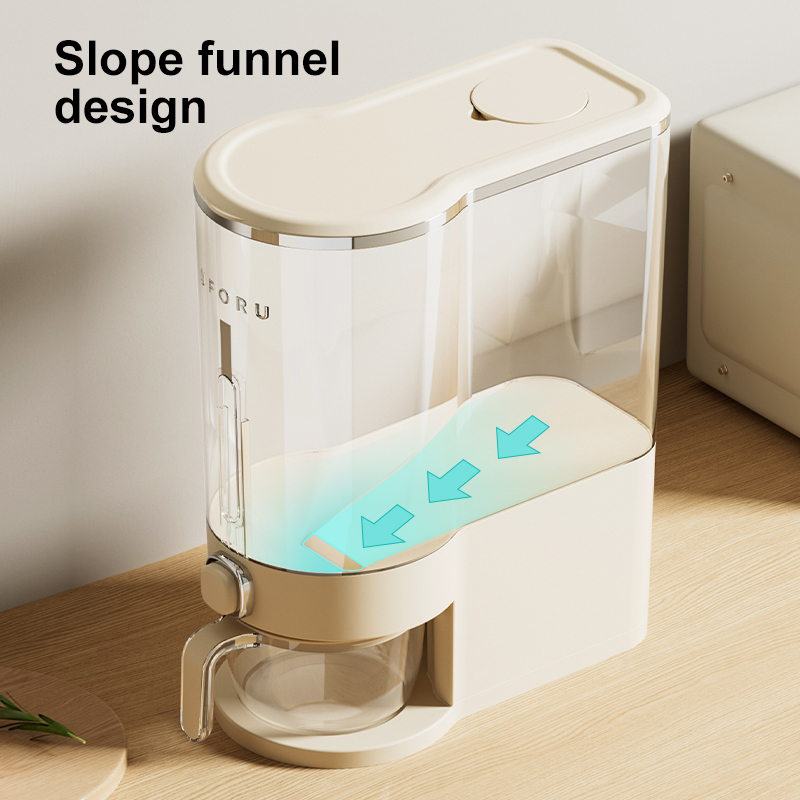 UFORU-barril de arroz blanco crema para el hogar, cubo de almacenamiento de alimentos para perros y gatos, caja de almacenamiento de granos grandes tipo prensa, suministros de cocina