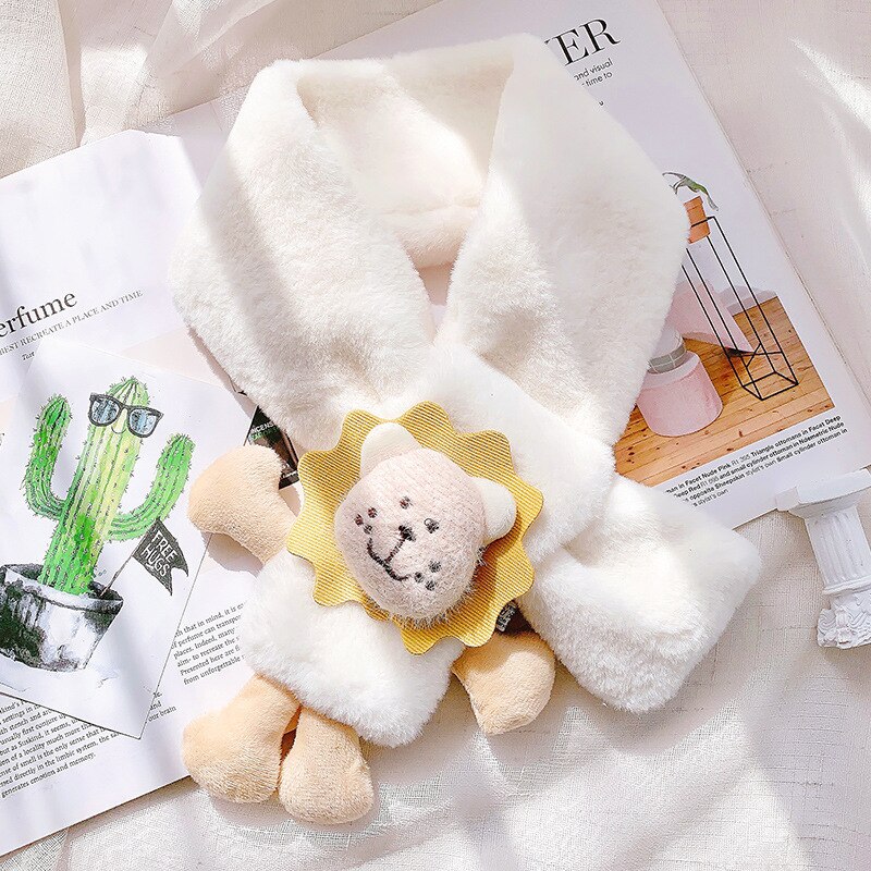 Bavoir couvre-chef en peluche pour femme, Version coréenne, court, , dessin animé, mignon, pour garçons et filles, étudiant et enfant, mignon, D54: White lion