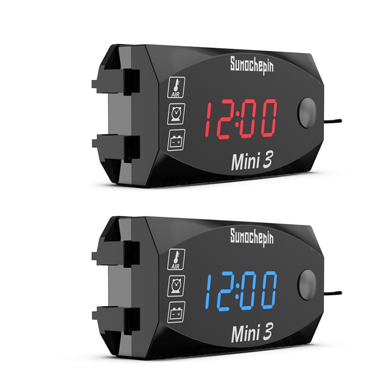 3- i -1 multifunktionel universal digital display meter tester vandtæt motorcykel voltmeter termometer vægure blå rød