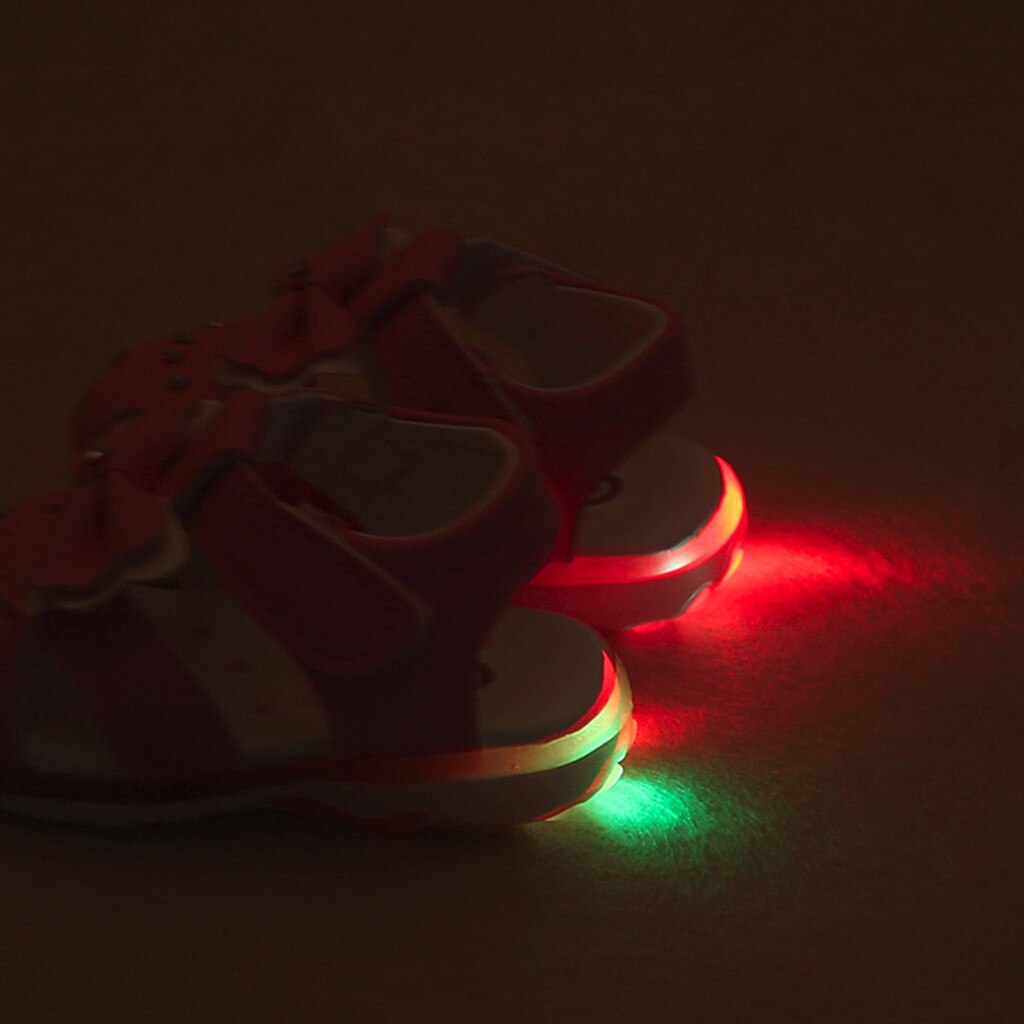 Princess Children's Sandal Girls Solid Color Tile Sun Bow Knot Lighting Beach Sandals Girls Shoes Cute Soft Shoes Sandal Shallow