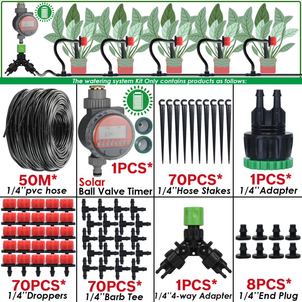 Sprycle 5-50M Greenhouse Automatic Self Watering System Kit 4/7mm Garden Micro Drip Irrigation Dropper DIY for Pot Plants Lawn: plum