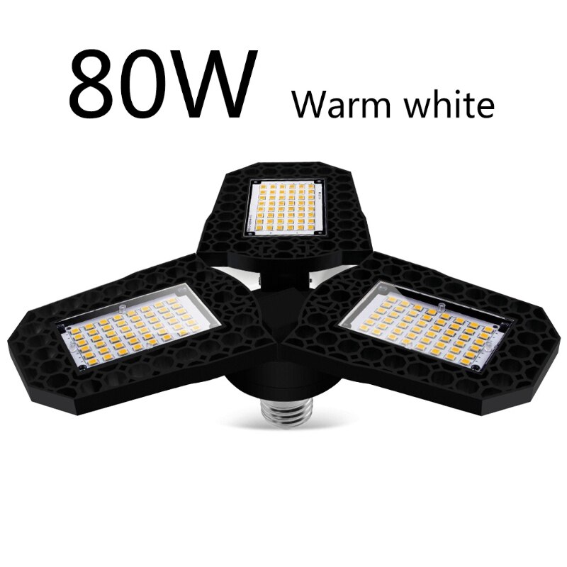 LED Lamp E27 LED Bulb 40/60/80W Garage Light 110V 220V Deform Light for Workshop Q39F: W-80
