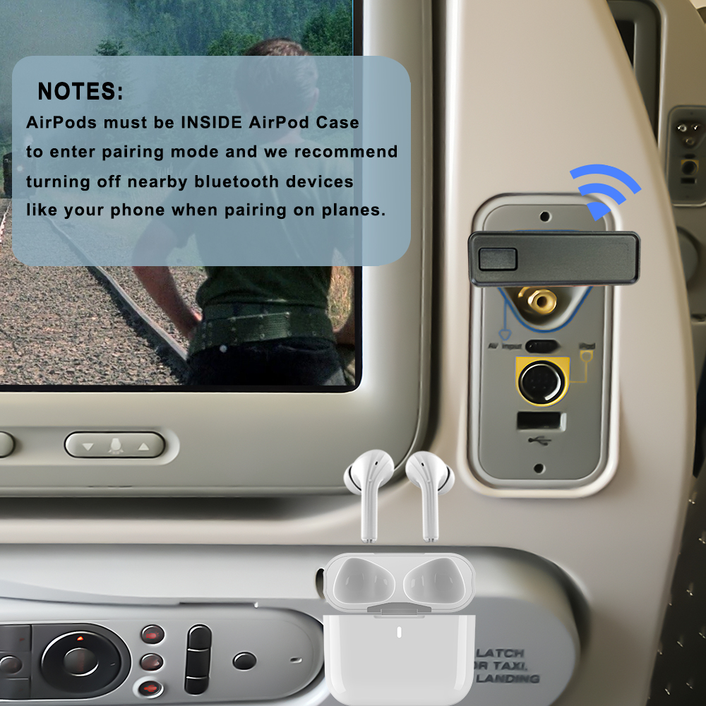 eppfun Updated AK3046E Bluetooth 5.0 Airplane Transmitter with 3.5 mm Jack Audio Adapter Dongle for 2 Airpods Earbuds Headphones