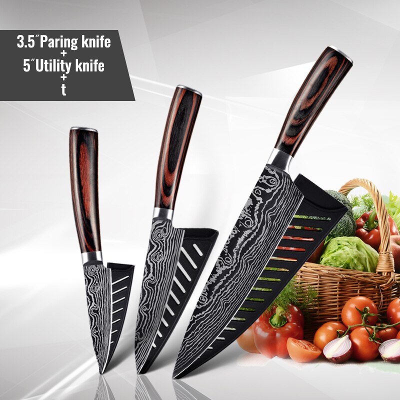 1806D1 8'' küche Messer-Set Utility kochmesser Sharp 5'' Cleaver Santoku Brot Messer Sharp küche werkzeuge: 3 PCS Value set A