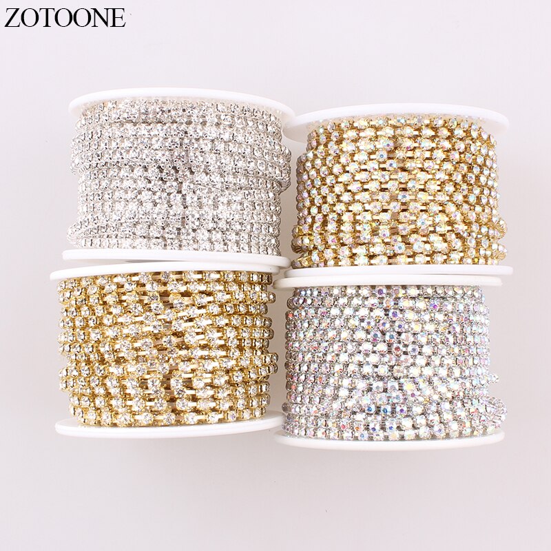 Zotoone diy gouden motief strass steentjes voor kleding strass zilveren klauwketting strass rand lijm nagels stickers naai accessoires c