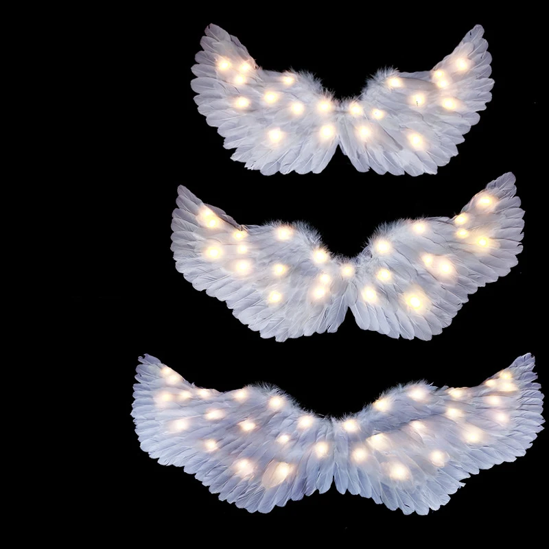 LED Light Up Glow White Colors Feather Angel Wings Costume for Kids Adults Halloween Christmas Year Eve Glow Party Supplies