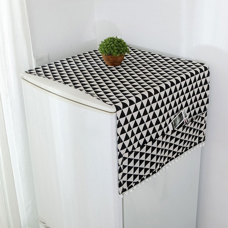1pc Geometric Refrigerator Cloth Single Door Refrigerator Dust Cover Pastoral Double Open Towel Washing Machine Cover Towel: 06-30x90