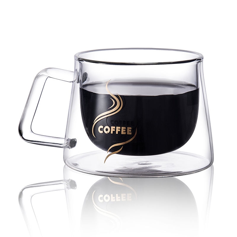 200mL Double Layer Coffee Cup Heat Resistant Glass Water Cup Latte Kopi Luwak Dedicated Coffee Cup Office Home Kitchen E11583