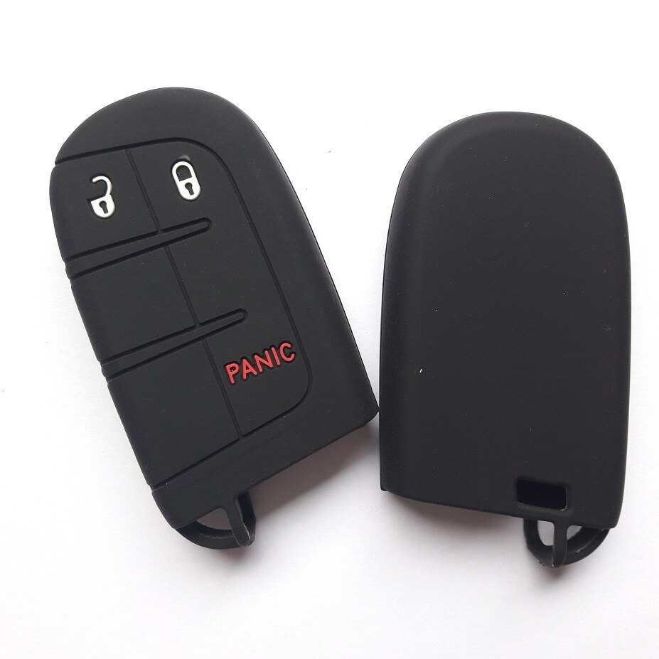 RUNFA AUTO Fob Remote Shell Holder For Jeep Chrysler Dodge Fiat Car Key Silicone Case Cover Smart Keyless Entry: 2 PANIC btns