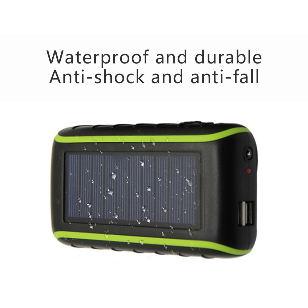 Solar Hand Crank Power Bank For Samsung S10 Waterproof Solar LED Portable Dual USB PowerBank 6000/8000mAh External Battery Pack
