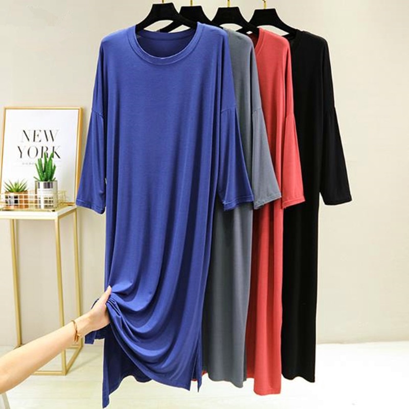 Camisón de algodón para mujer, ropa de dormir suelta, informal, de manga 3/4, vestido de primavera y otoño, novedad