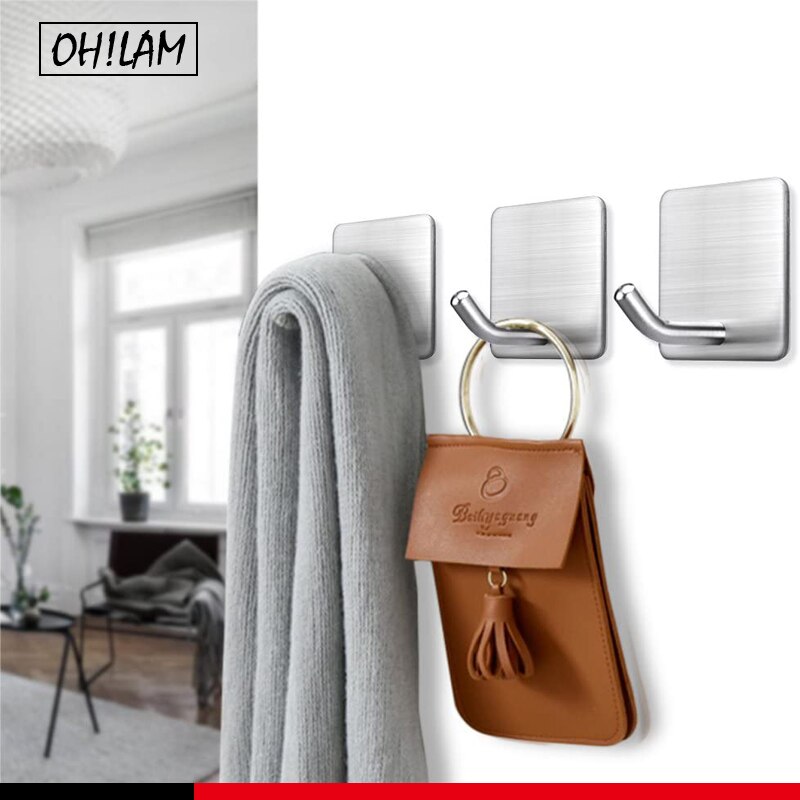 3M Sticker Adhesive Stainless Steel Wall Mount Holder Hook 1pc Door Clothes Coat Hat Hanger Hanger Towel Clothes Robe Rack
