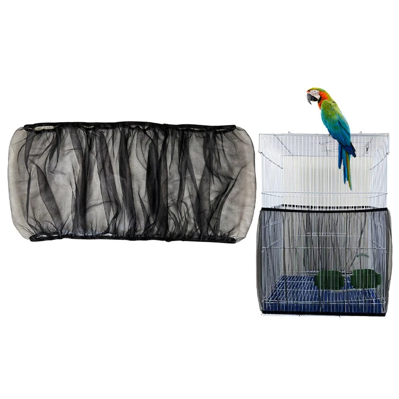 Couverture de filet de Cage à oiseaux réglable, attrape-plumes de graines de Cage à oiseaux, protection de jupe souple, filet en maille en Nylon pour Cages ronds et carrés