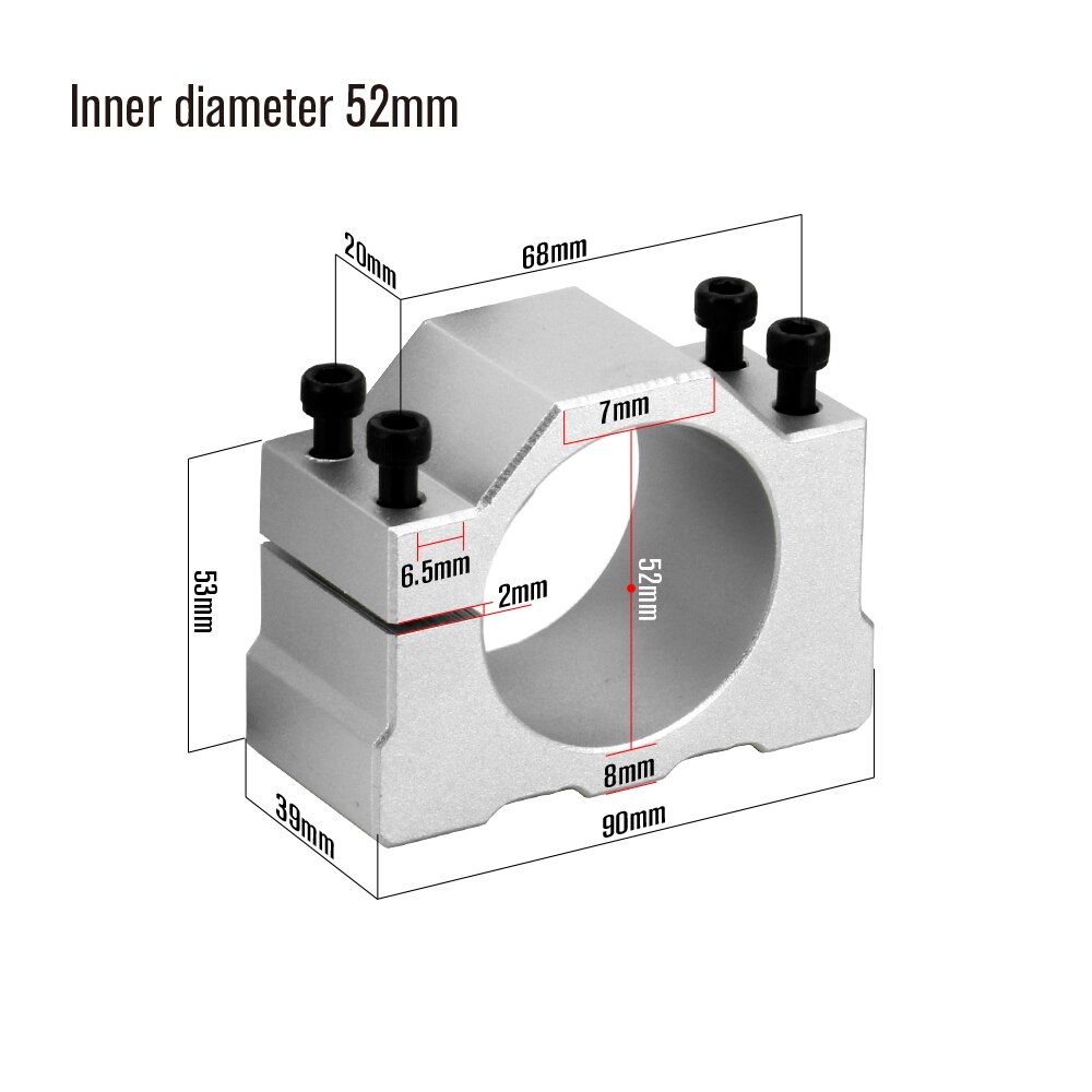 CNC spindle bracket diameter 52mm 65mm 80mm Aluminum alloy spindle clamp with 4 pcs Mounting screws for CNC part