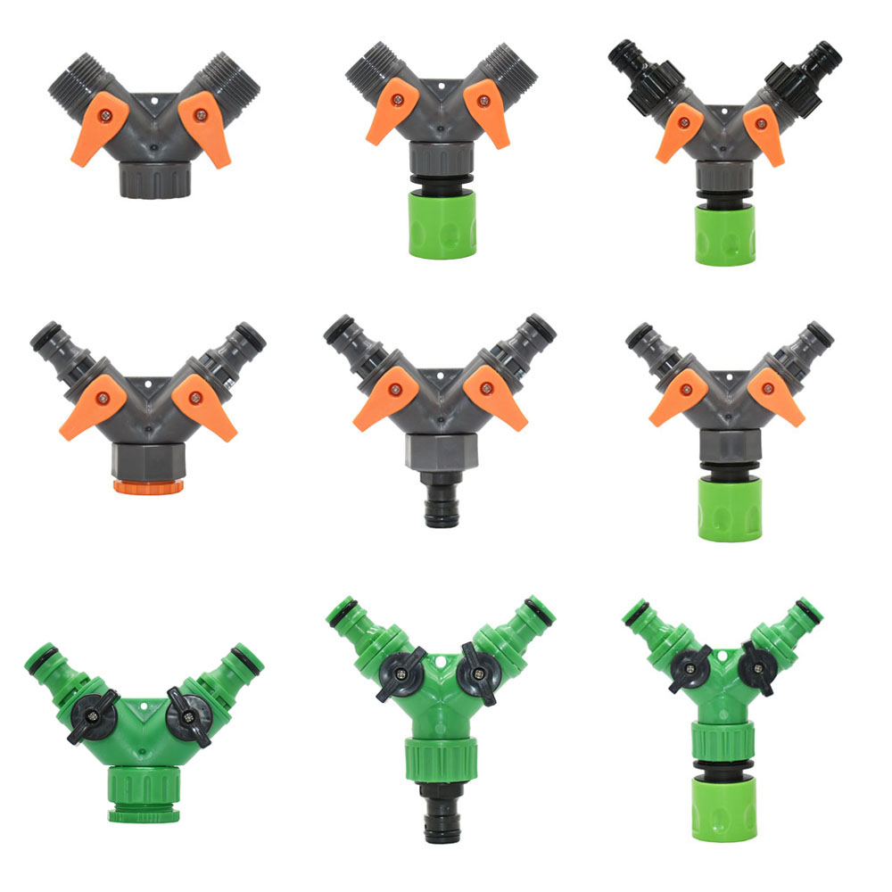 Garden Hose 2-Way Tap Hose Water Splitter Female 1/2 3/4" Thread Y Irrigation Valve Quick Connector Fittings For Faucets