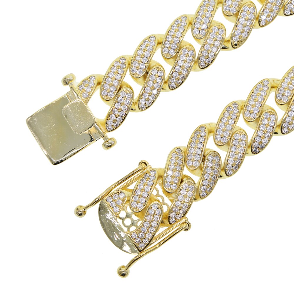 Zilver Kleur 18Mm Classic Cubaanse Link Chain Iced Out Bling 2 Ruwe Cz Cubaanse Link Chain Armband Voor Vrouwen heren Hiphop Sieraden