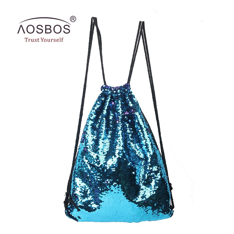 Aosbos Sequin Drawstring Backpack Foldable Sports Gym Bag Outdoor Women Men Training Fitness Bags Drawstring Bag for Shoes