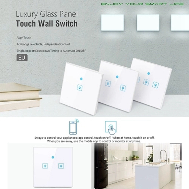 WiFi Smart Press-Switch Wall Switch Light EU Standard Press-Screen Switch Crystal Glass Panel LED Lamp Switches