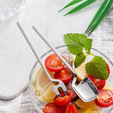 1Pcs Cake Dessert Fork /Spoon kitchen Tableware Long Handle Luxury style Fruit Fork Stainless Steel Coffee Spoon Kitchen Tool