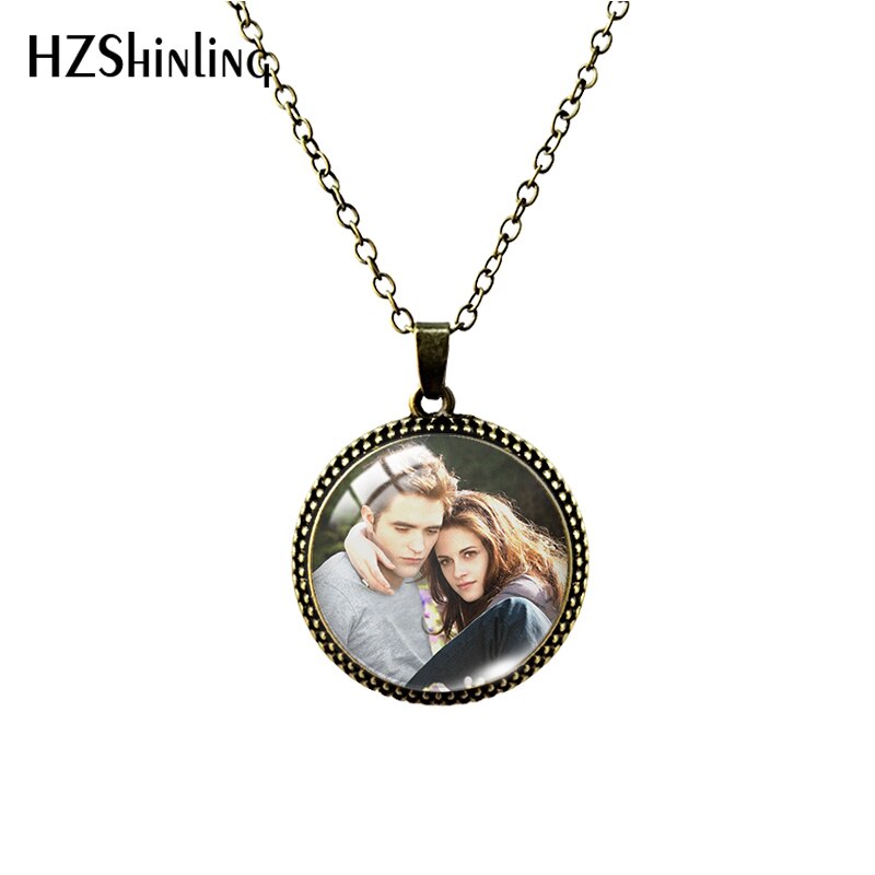 Twilight Movie Pattern 25mm Glass Cabochon Antique Necklace Handmade Glass Jewelry: black / cobalt violet
