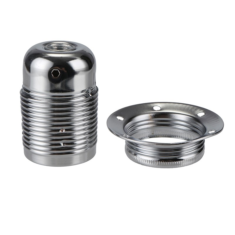 Portalámparas de Metal E27 E26, casquillo de lámpara Edison Vintage pulido con anillo, Base de lámpara DIY para accesorio de iluminación: Plata / 2G7