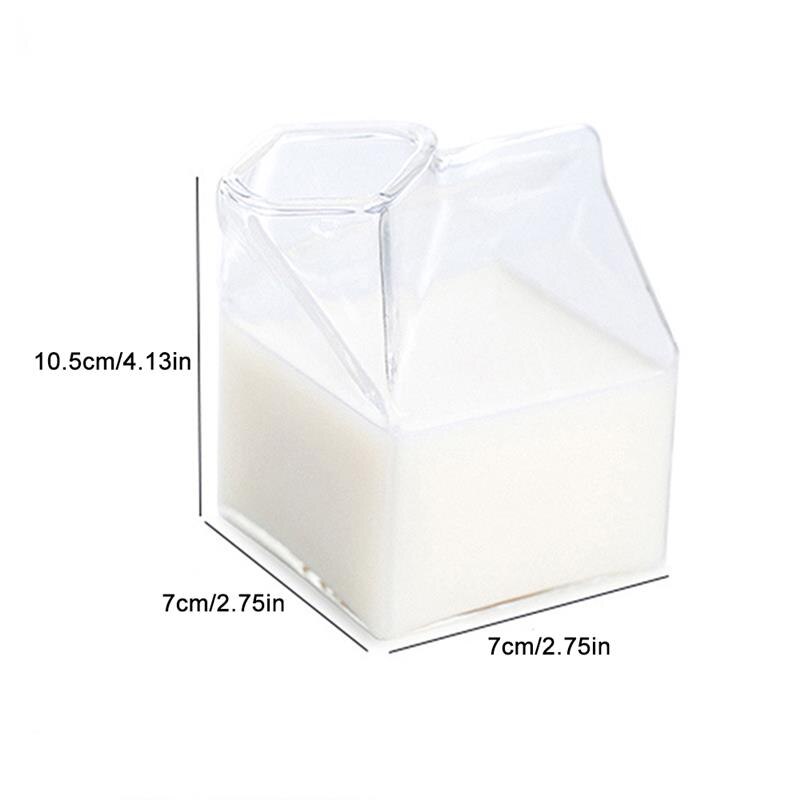 300ml Milk Cup Glass Milk Box Mini Creamer Jug Glass Bottle Breakfast Container Transparent Irregular Cup