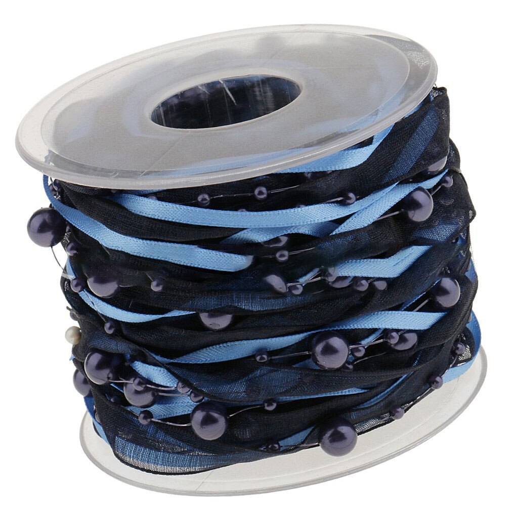 Ruban de décoration en chaîne de perles | 12 couleurs, ruban Transparent pour décoration faite à la main, bricolage: Bleu
