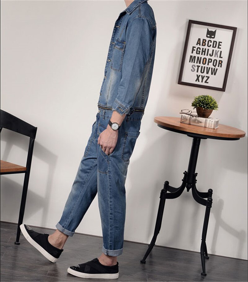 Denim overalls herre langærmet blå denim jakke herre hip-hop street shooting herre overalls herre jeans