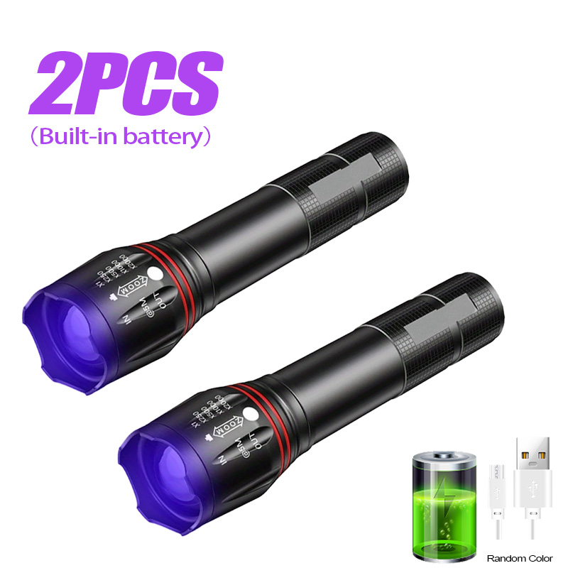 Usb-oppladbar uv-lommelykt med 395nm- zoombare svarte lys til neglegel, skorpionjakt og insektdeteksjon (kraftfull aluminiumslegering): Foranderlig