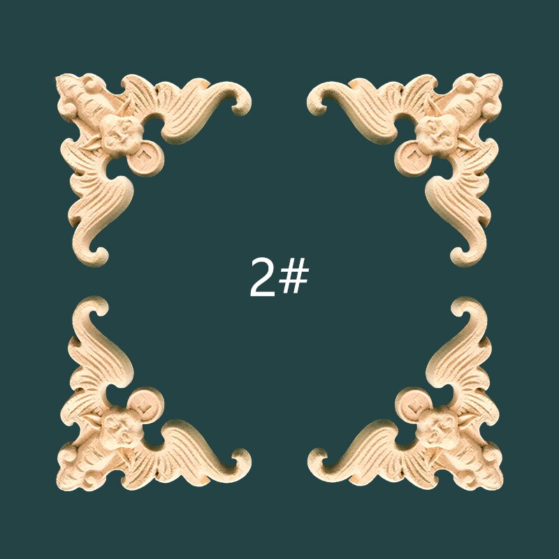 Onlay houten lijstwerk houtapplicatie houten hoekbloem ongeverfd modern houtsnijwerk gesneden houten hoekmeubeldecoratie