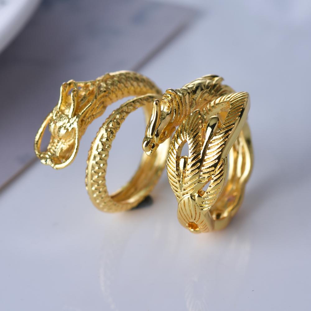 Vietnam aluvial oro dragón Fénix parejas anillos de boda joyería ajustable al por mayor abierto mujeres hombres anillo