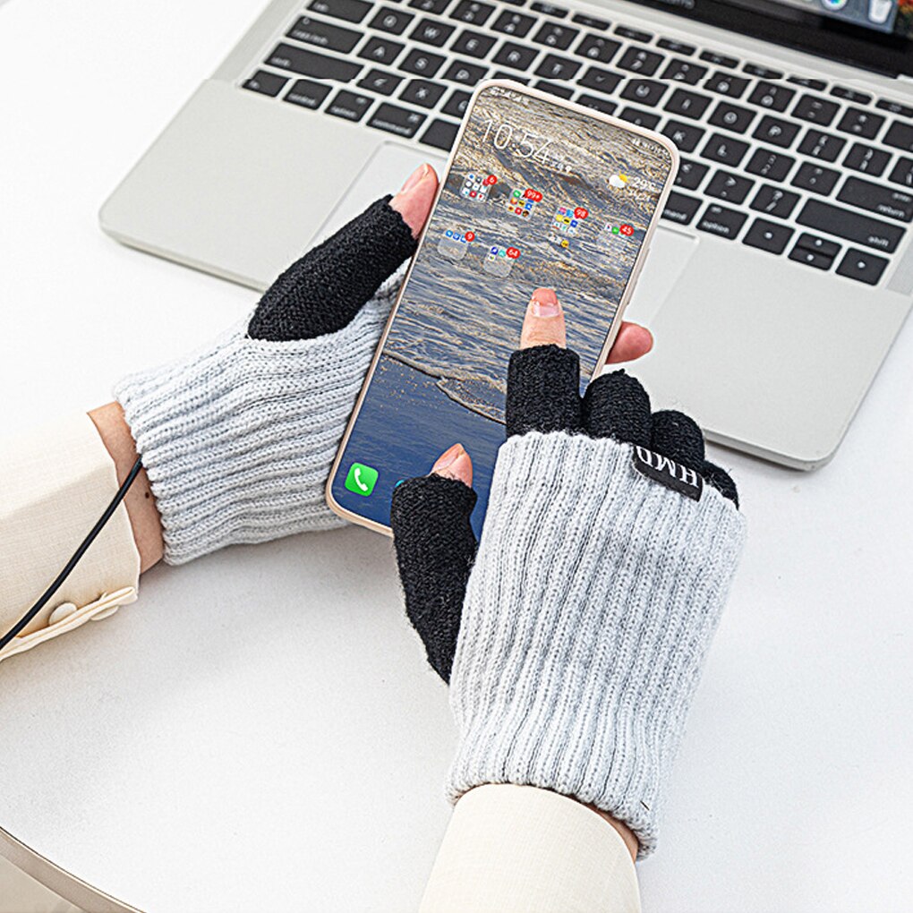 Fabric Fingerless Gloves Winter Men Women Electric Heating Hand Washable Office Mittens Hand Protector Dark Grey: 01
